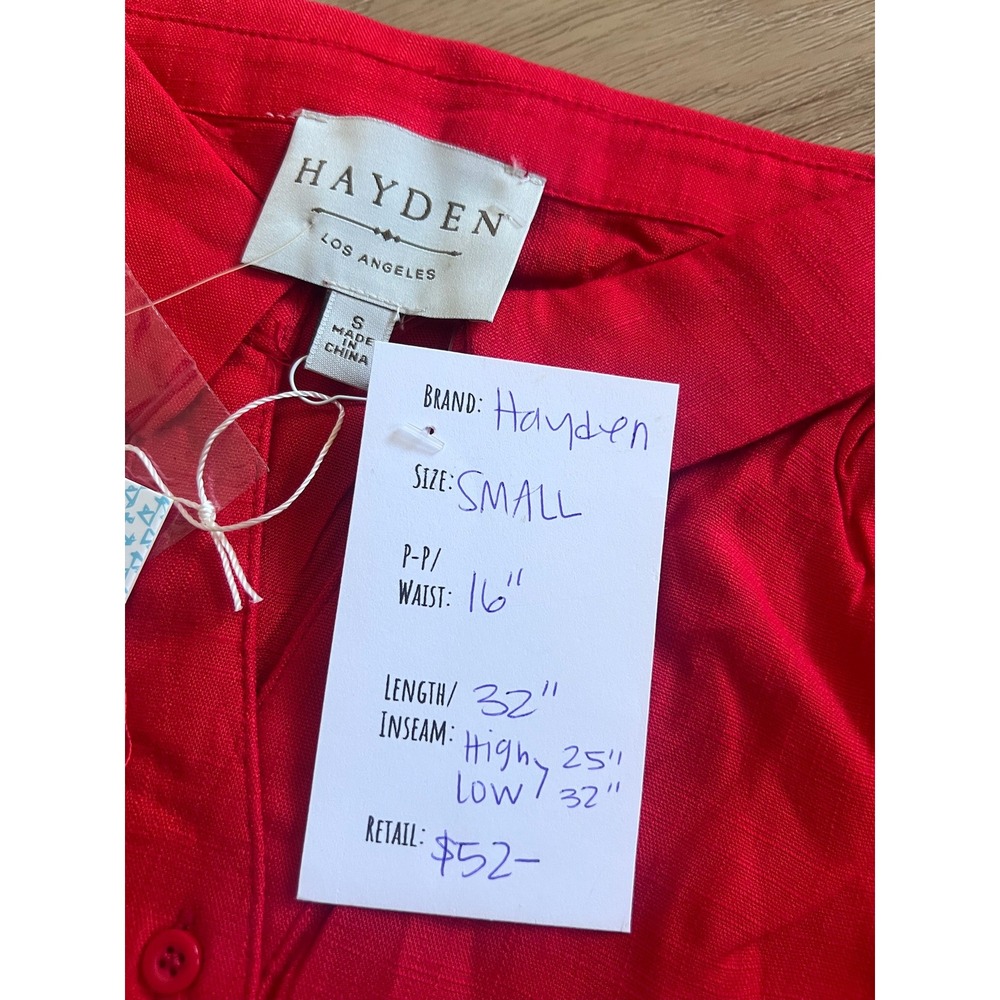 Hayden Los Angeles Red Linen Tiered High-Low Sleeveless Button Front Dress x123 - Picture 5 of 6
